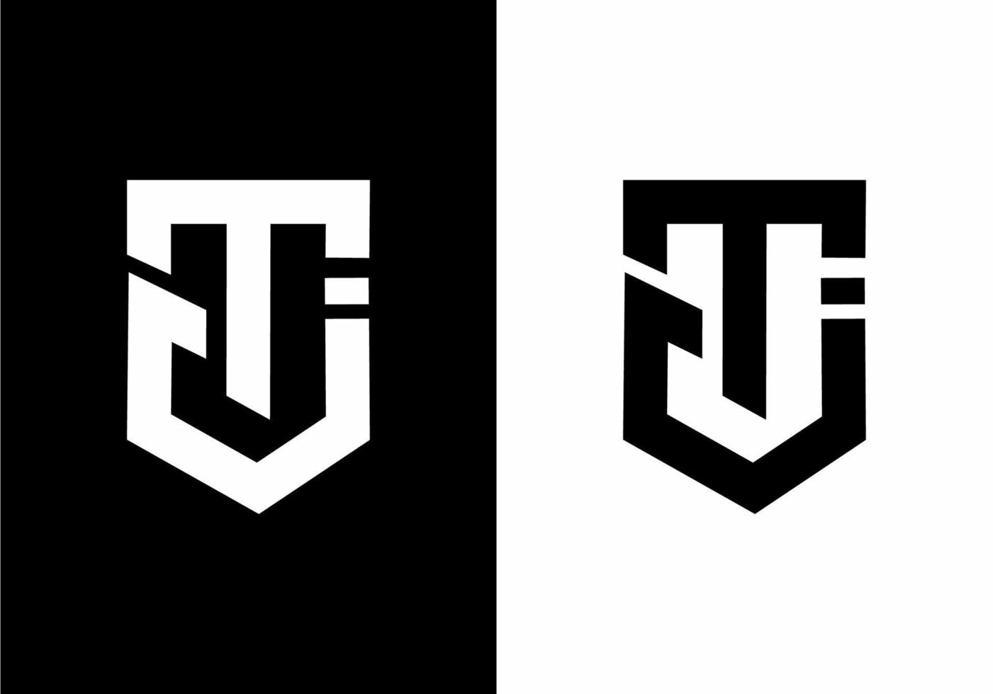 Stiff art style of black and white TJ initial letter vector