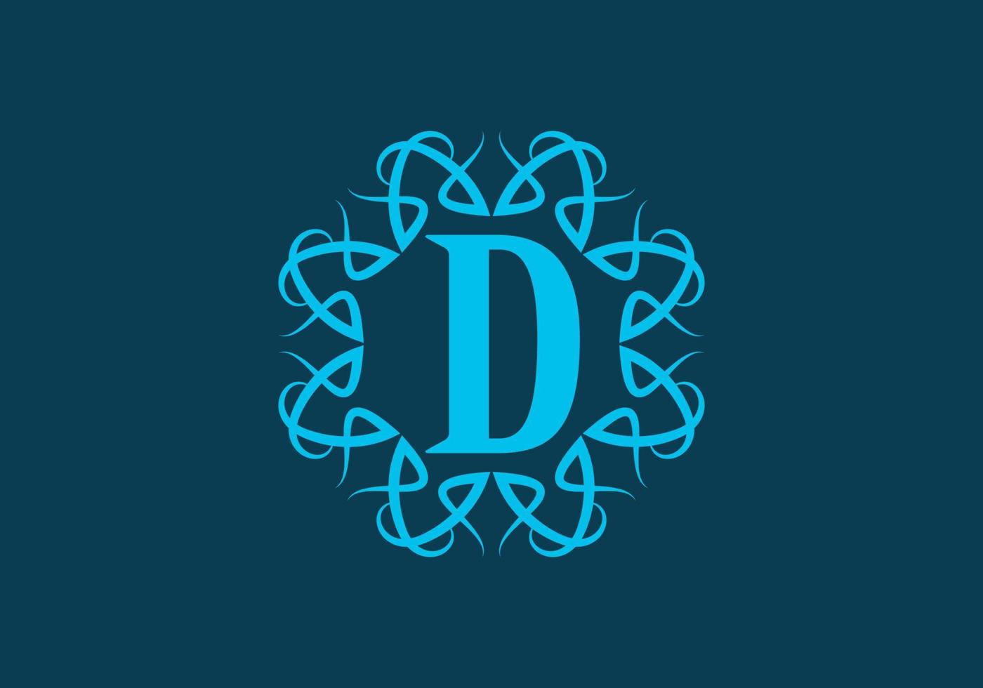 Blue D initial letter in classic frame vector