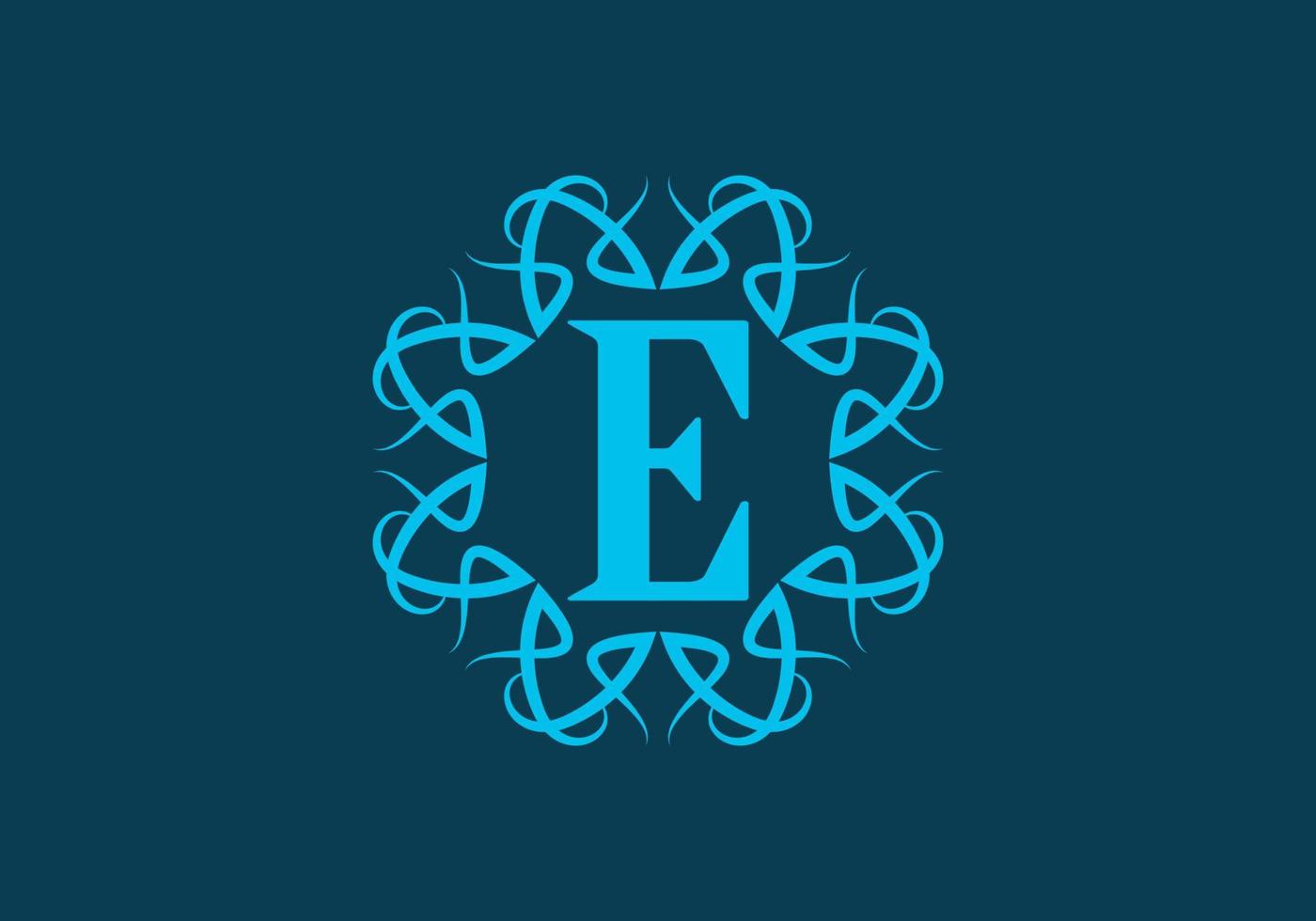 Blue E initial letter in classic frame vector