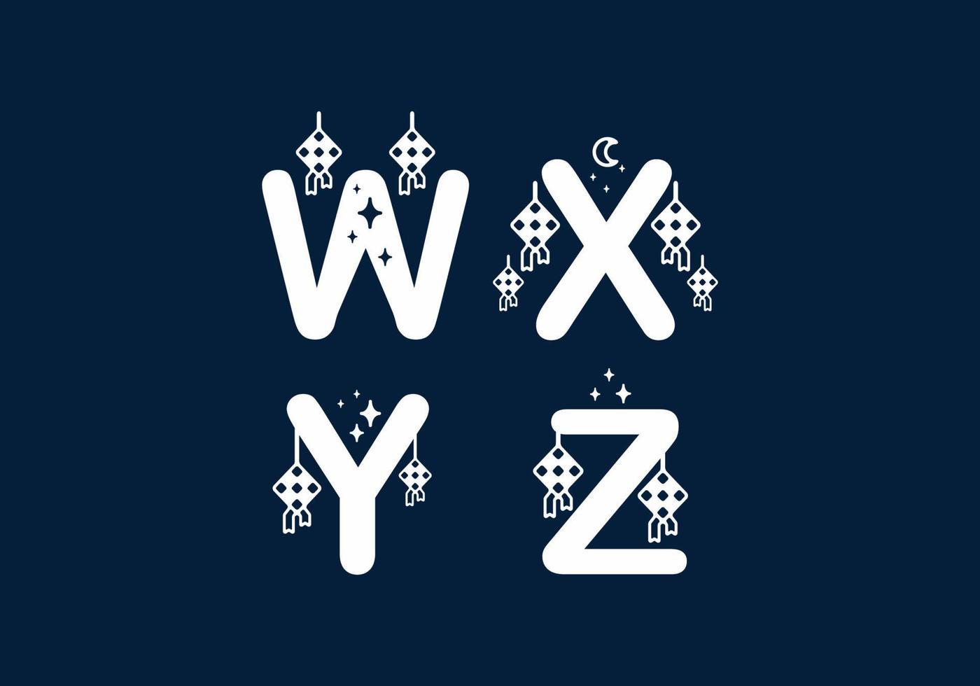 Blue white color of W X Y Z initial letter in ramadan theme vector