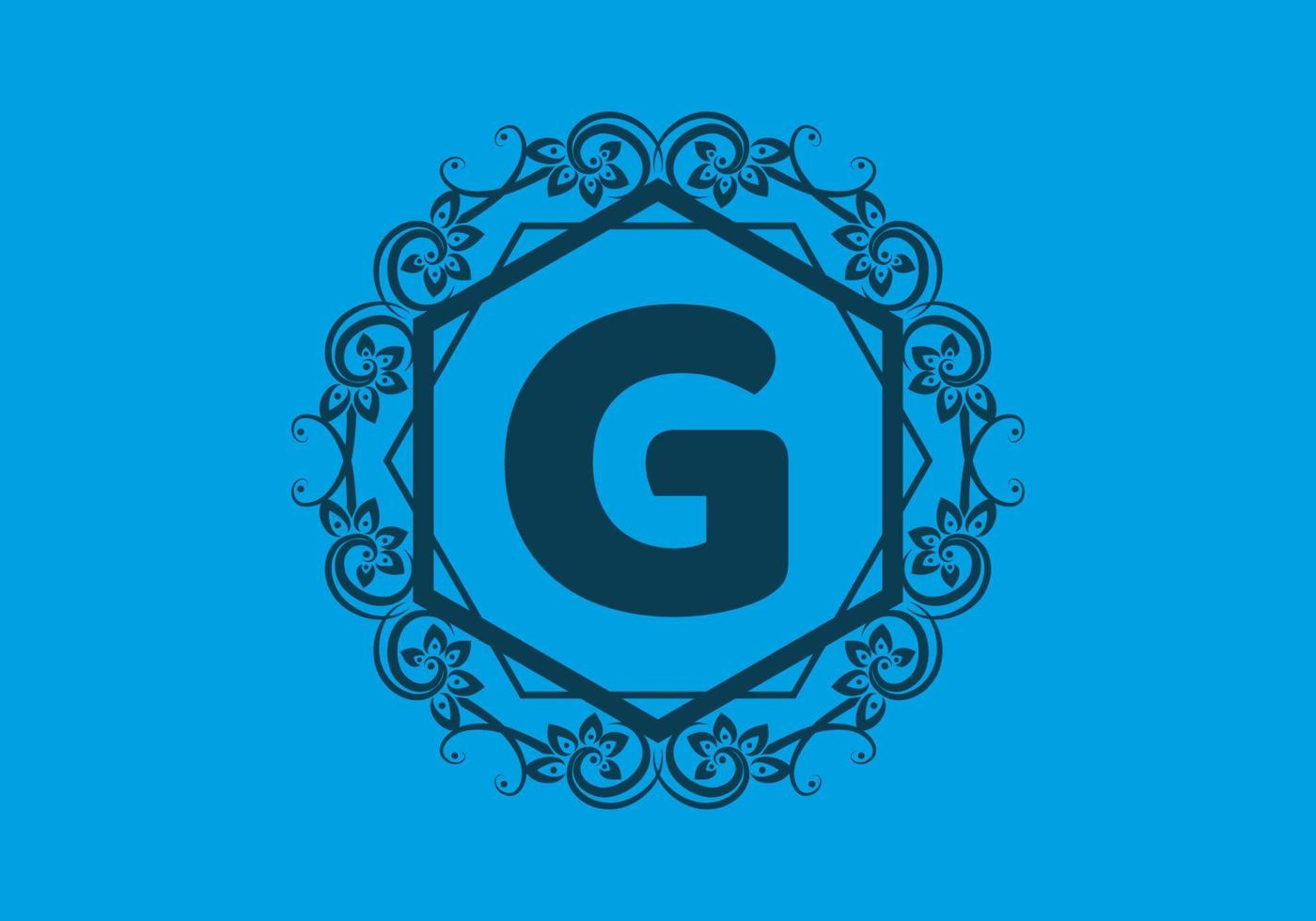 Blue initial G letter in classic hexagon vector