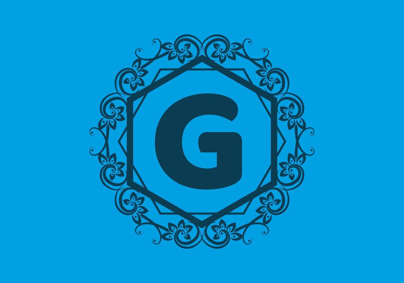 Blue initial G letter in classic hexagon vector