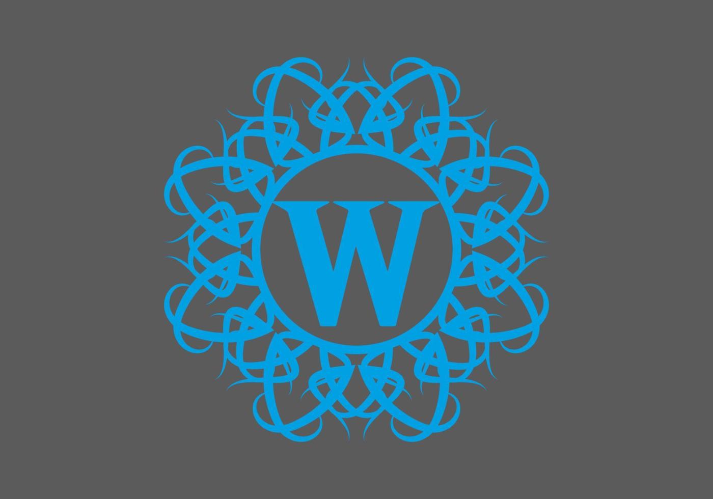 Blue grey of W initial letter in circle ornament frame vector