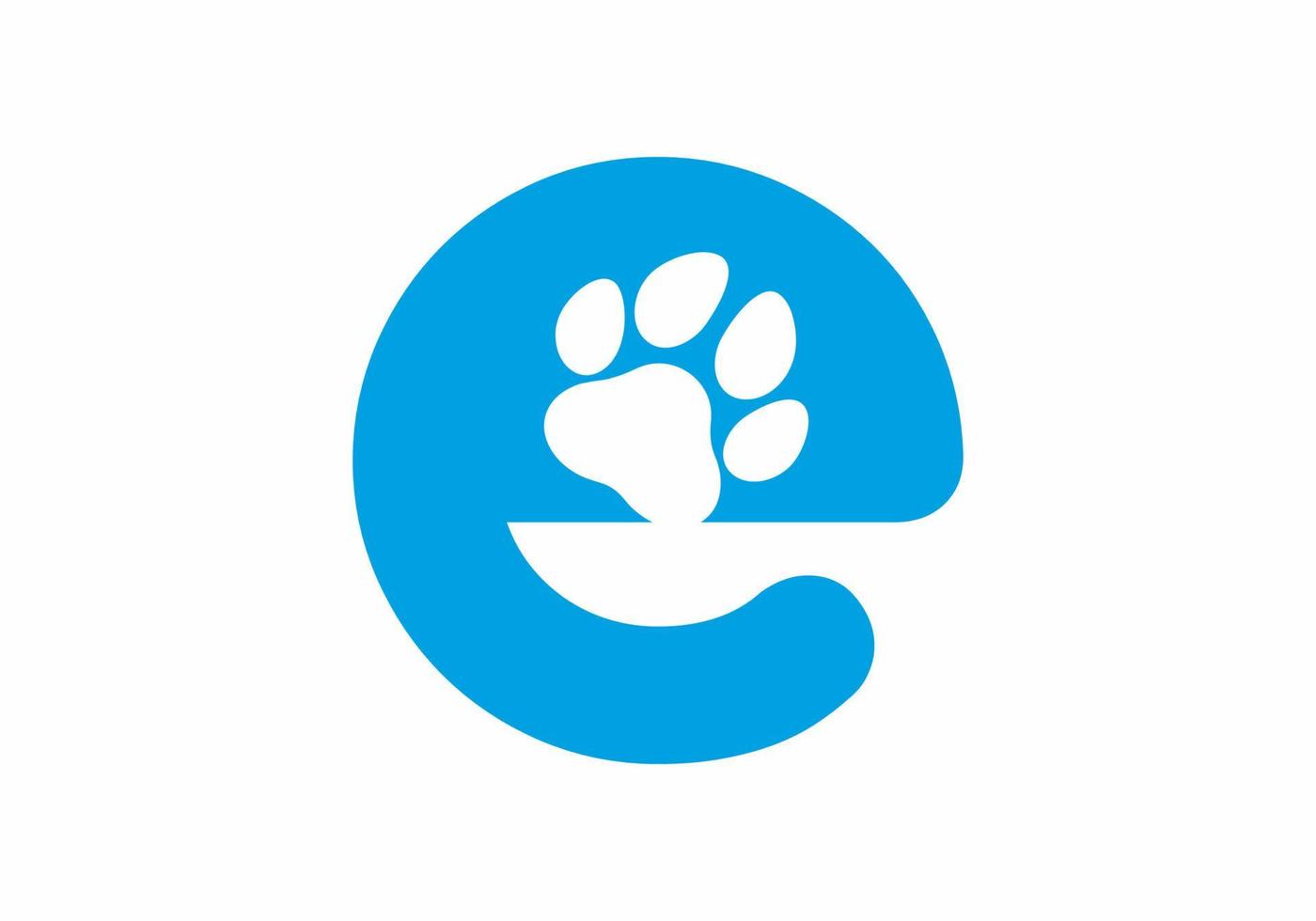 Blue e initial letter with animal paw shape vector