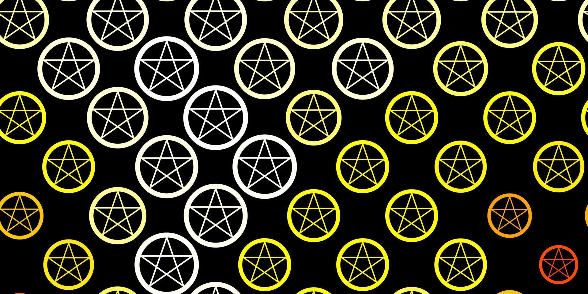 Dark Orange vector backdrop with mystery symbols.