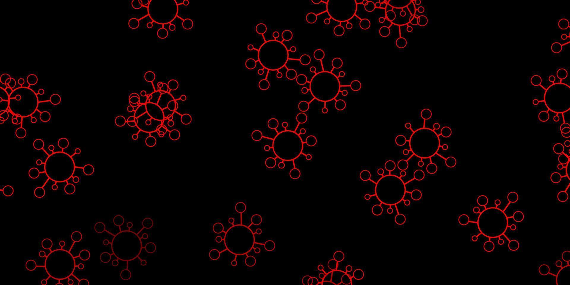 Dark red, yellow vector backdrop with virus symbols.