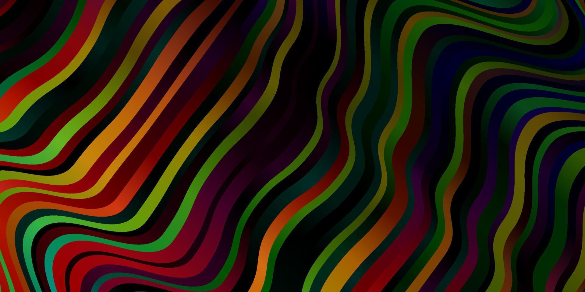 Dark Multicolor vector pattern with curved lines.