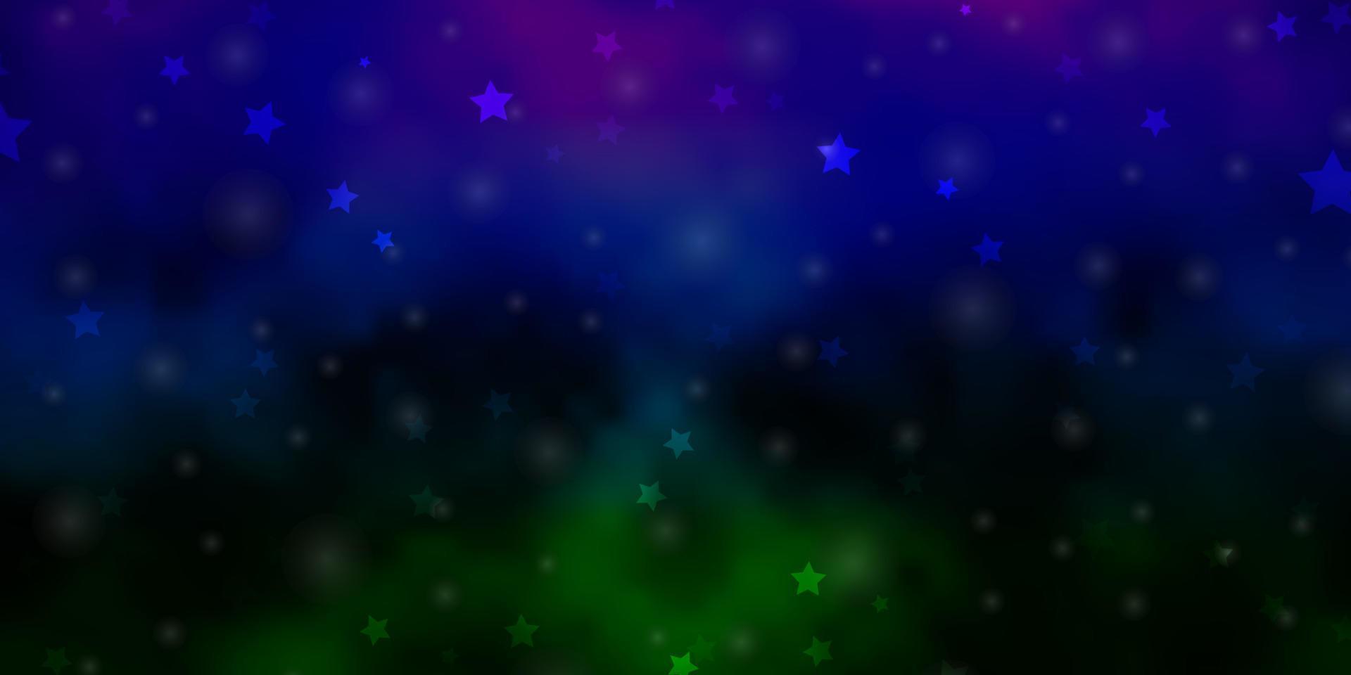 Fondo de vector multicolor oscuro con estrellas pequeñas y grandes.