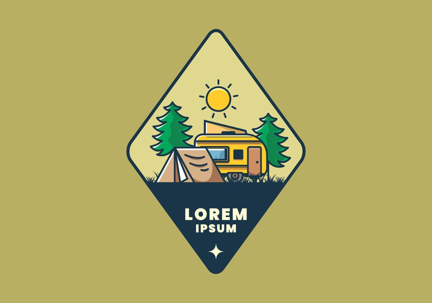 Camping van and tent between pine trees illustration vector