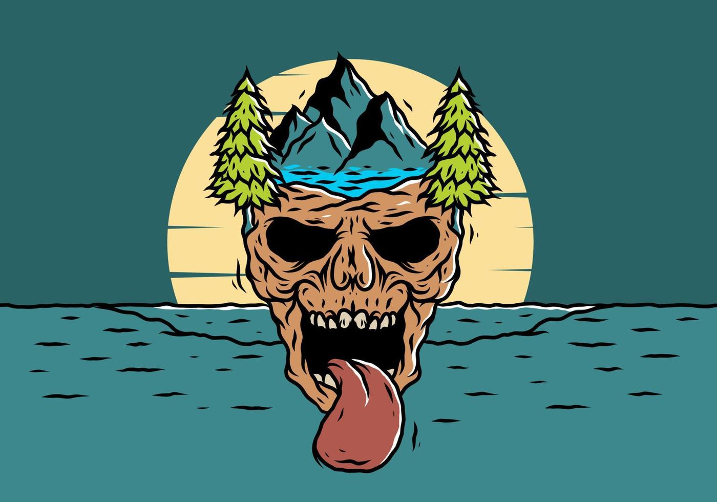 Vintage skull head of nature illustration vector