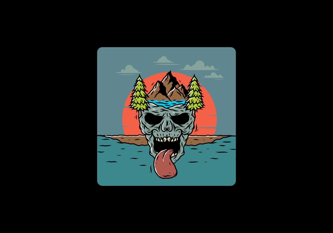 Vintage skull head of nature illustration vector