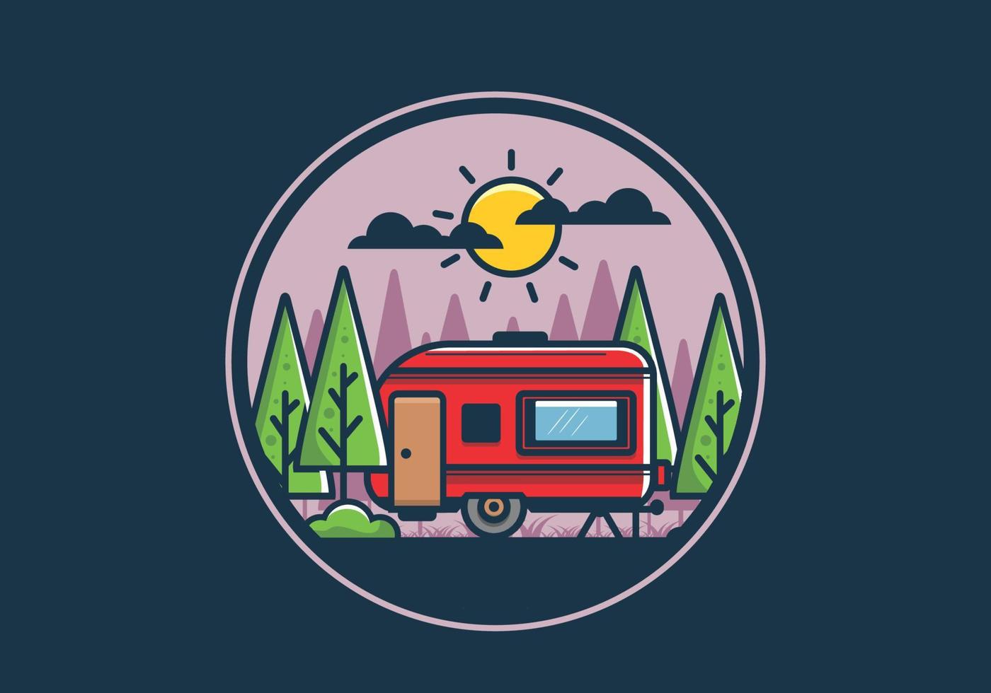 Campervan in the jungle flat illustration vector