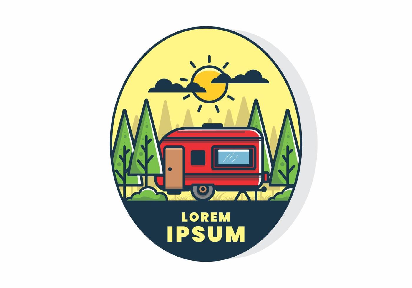 Campervan in the jungle flat illustration vector