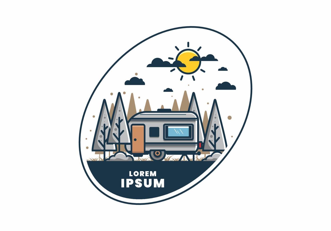 Campervan in the jungle flat illustration vector