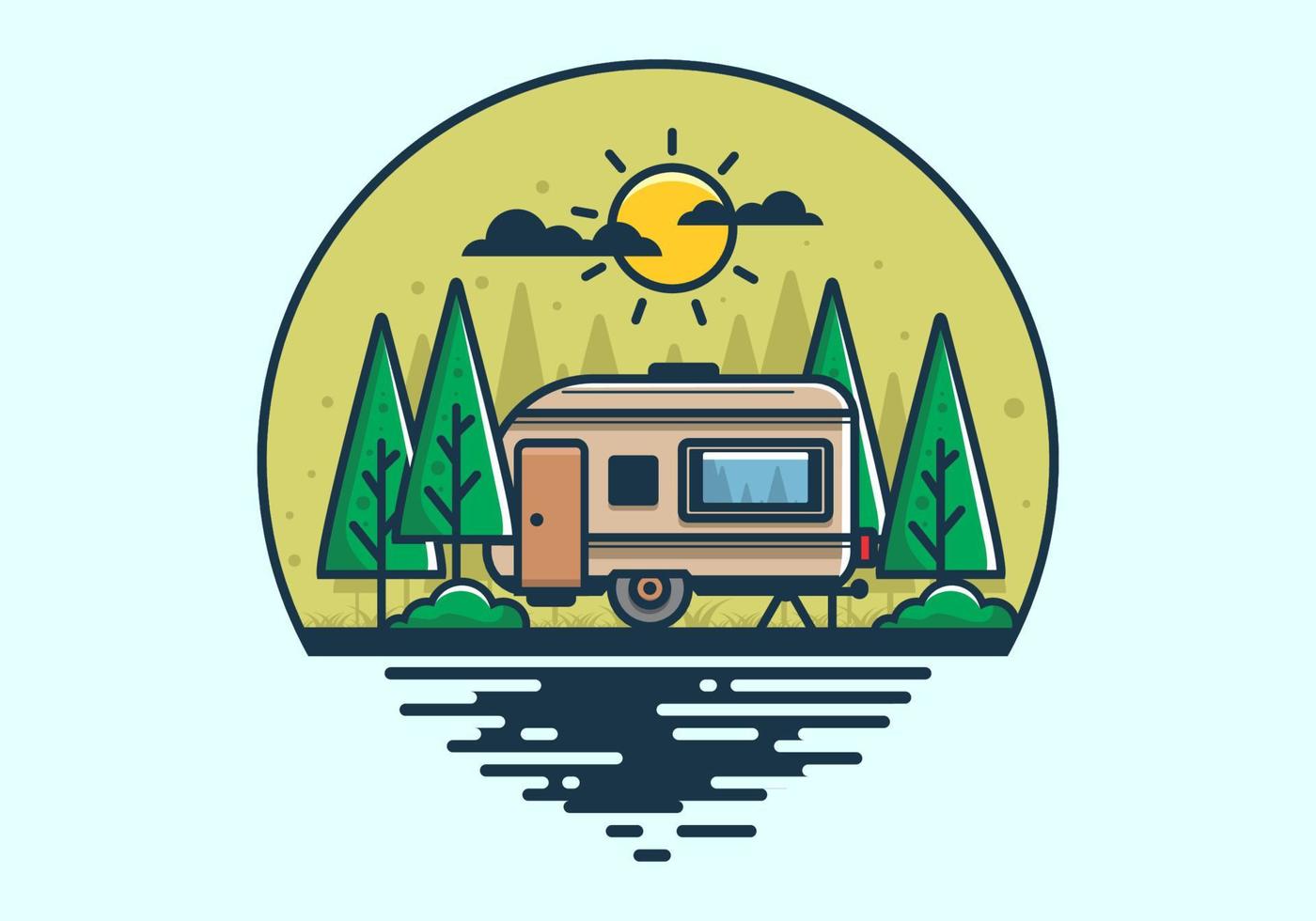 Campervan in the jungle flat illustration vector