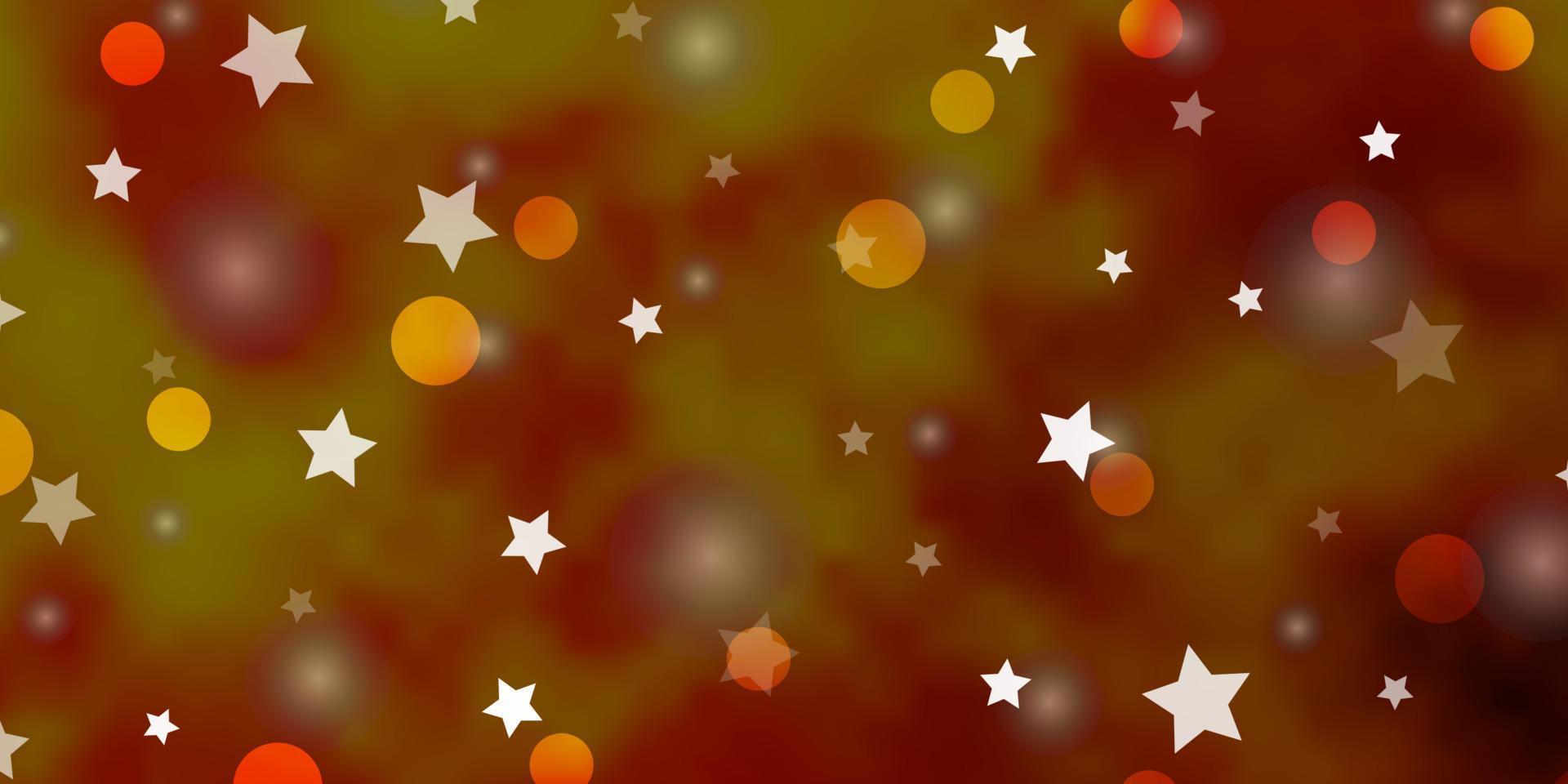 Dark Yellow vector background with circles, stars.