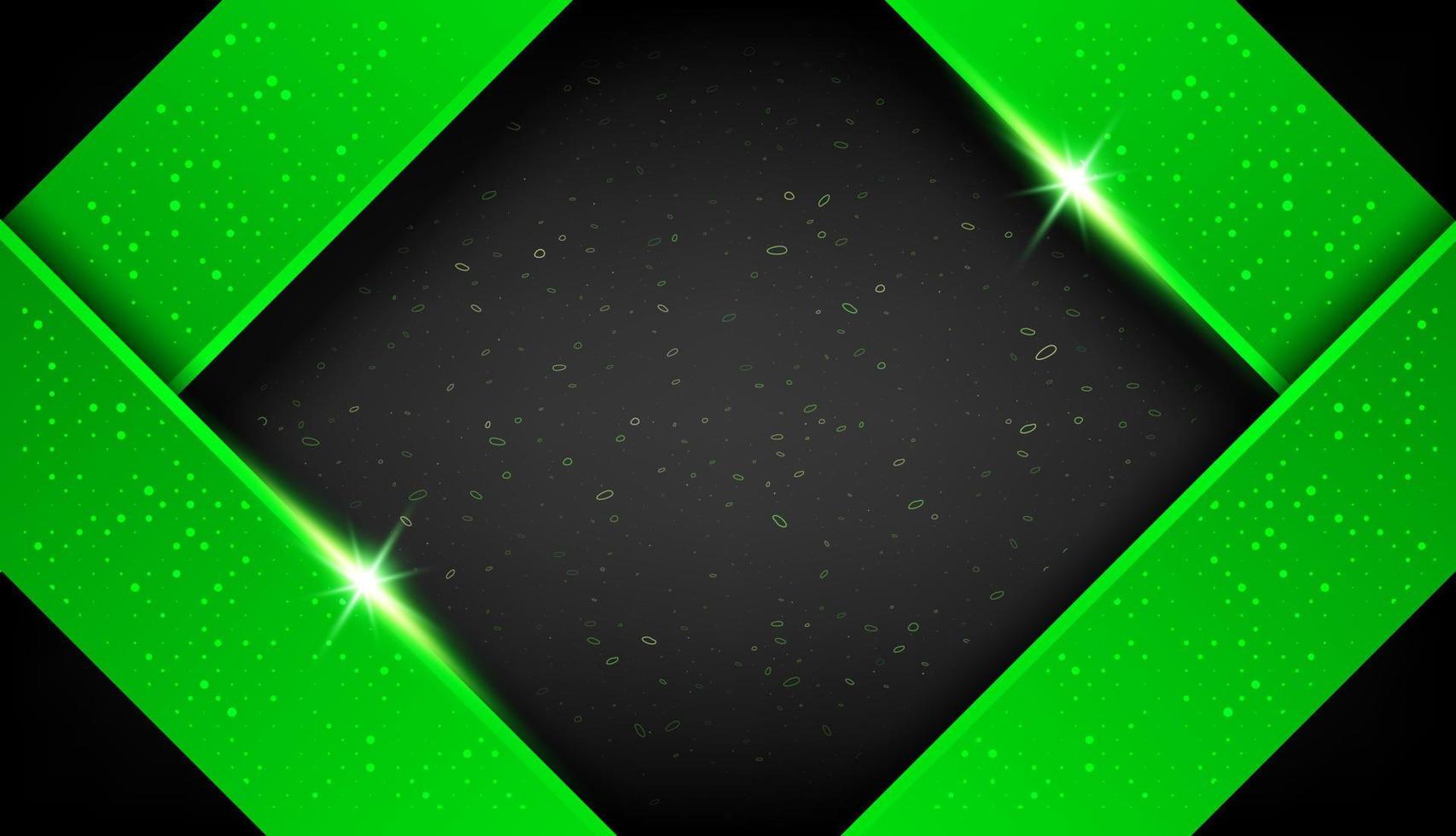 blank overlap shape layer effect decoration. abstract dark metallic green black frame layout design tech innovation concept background with glitters and light effect - vector