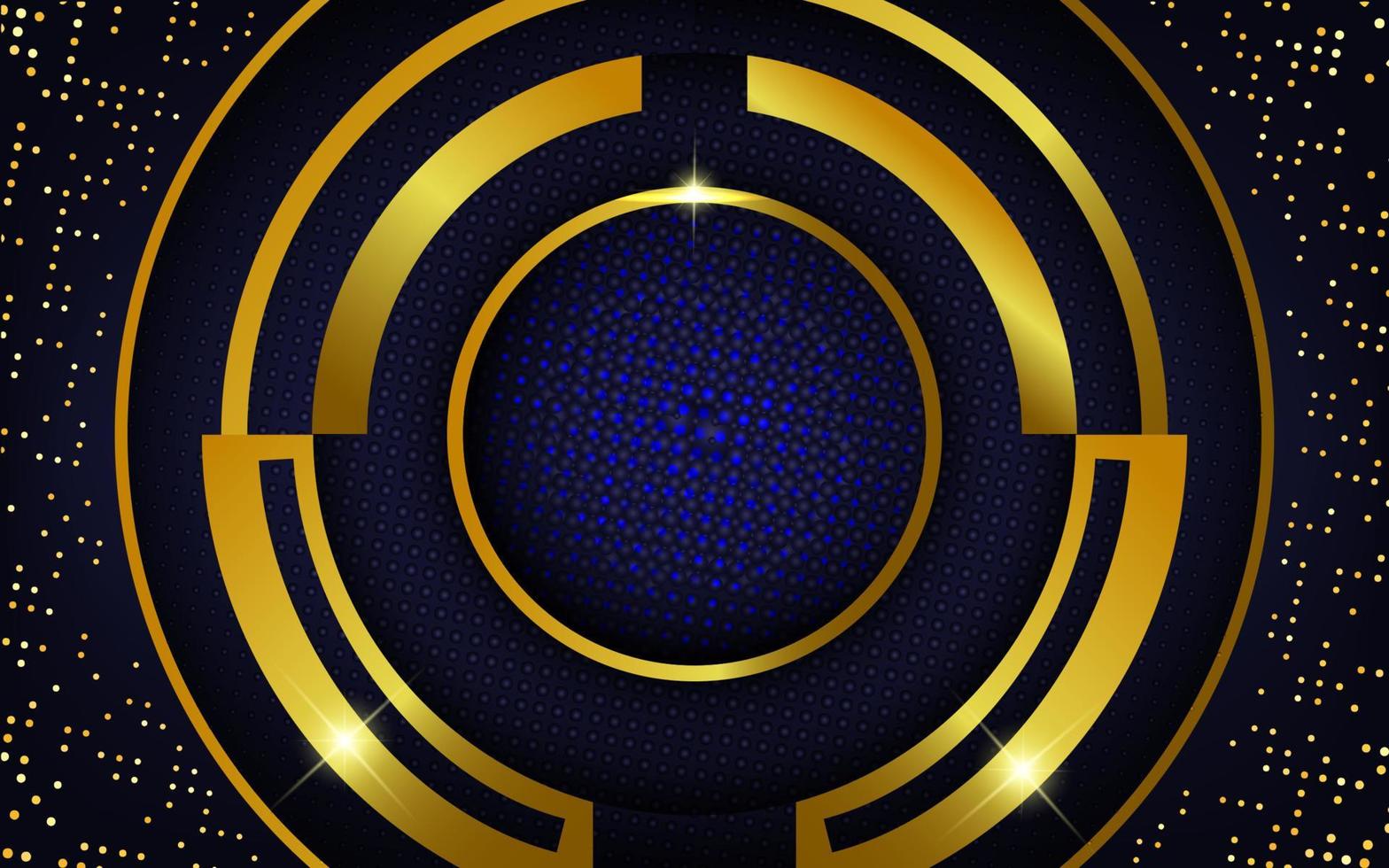 abstract dark blue overlap paper layers wallpaper with gold details vector
