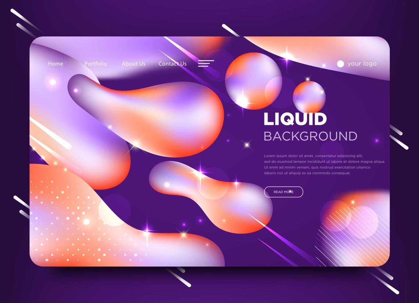 abstract Landing page template with liquid shapes effects vector