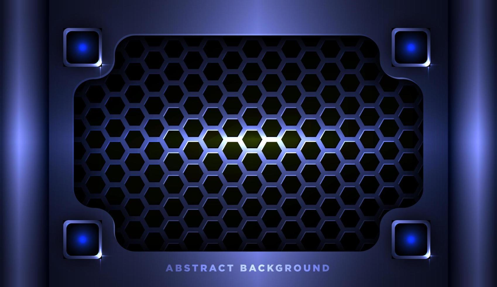 abstract metallic blue silver overlap layers element. with hexagon pattern realistic effect with light decoration frame layout design tech innovation concept gaming background Space on for text vector