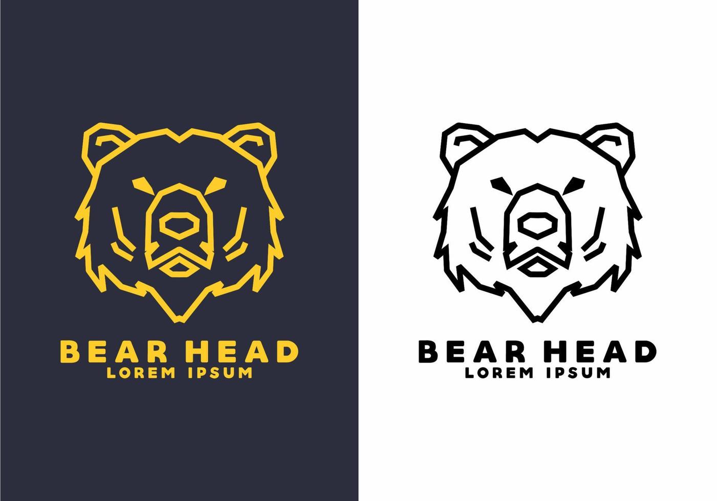 Stiff art style of bear head in black and yellow color vector