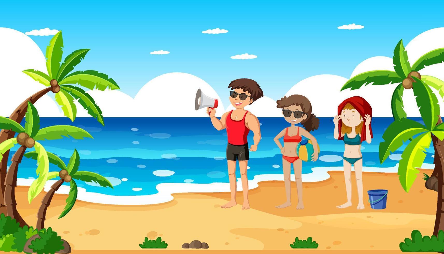 Scene with people on the beach vector