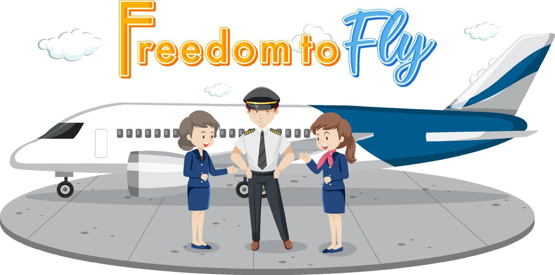 Freedom to fly typography design with aircrew characters vector