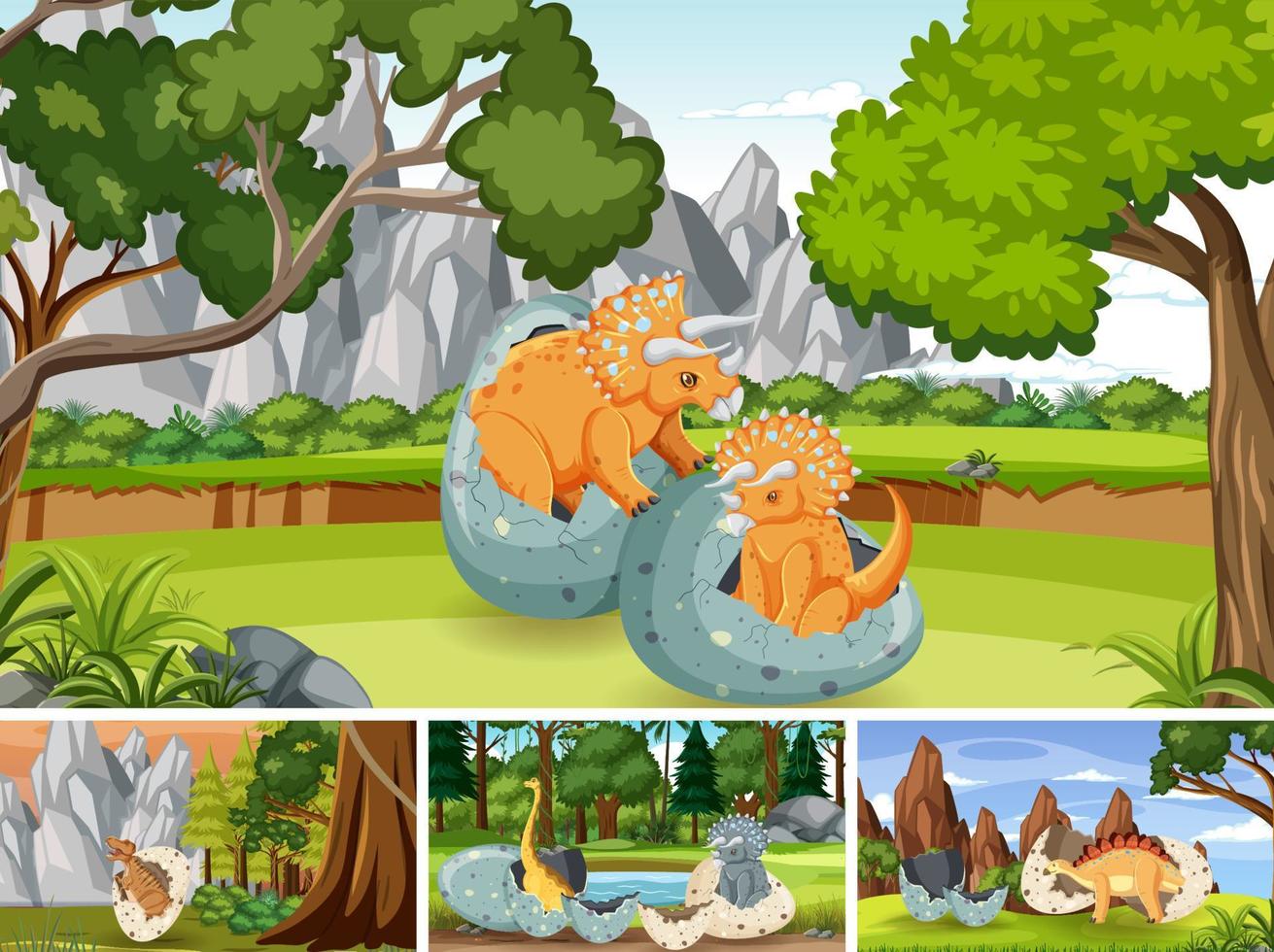 Scene with dinosaurs in the forest vector