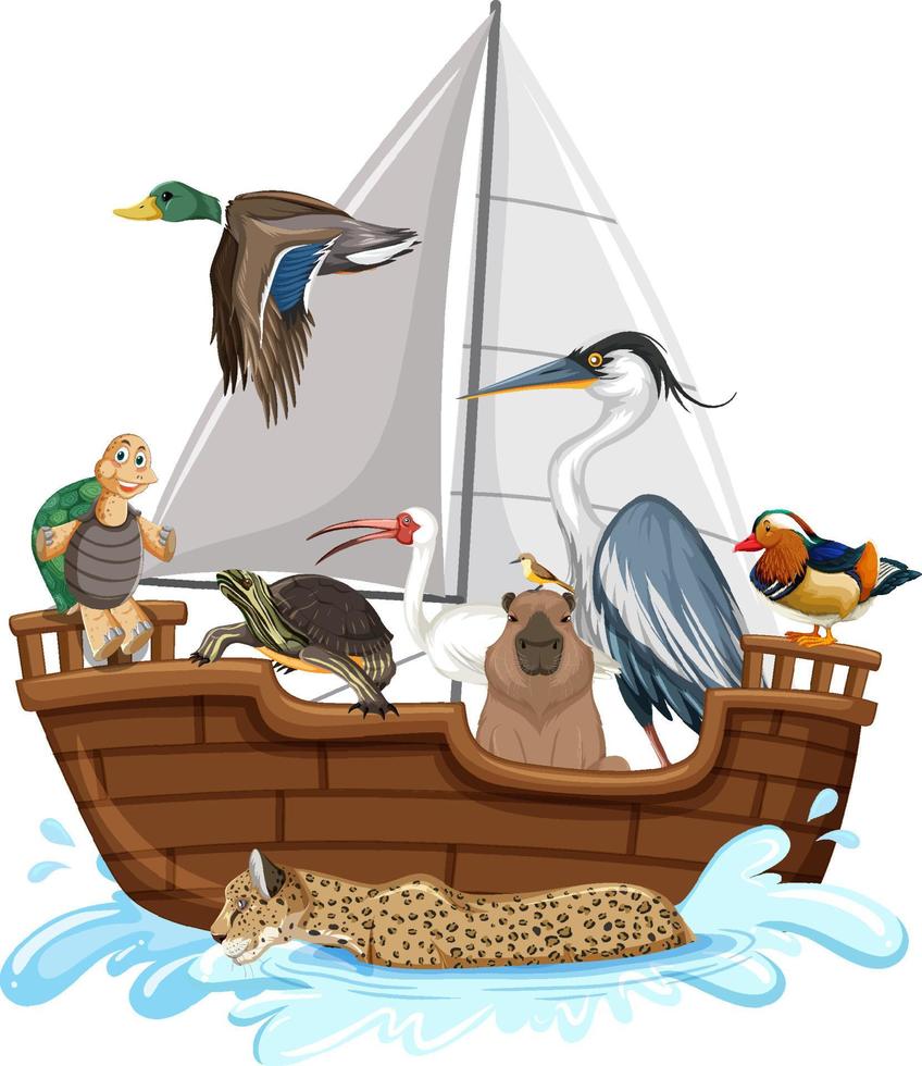 Many animals on the boat vector