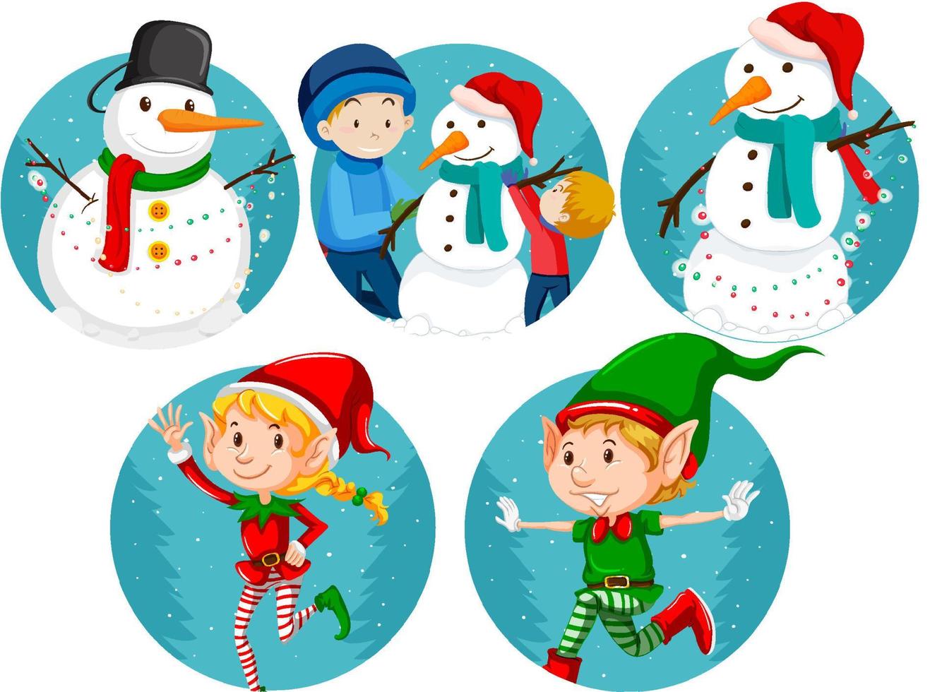 conjunto de tema navideño con santa, muñeco de nieve, familia vector