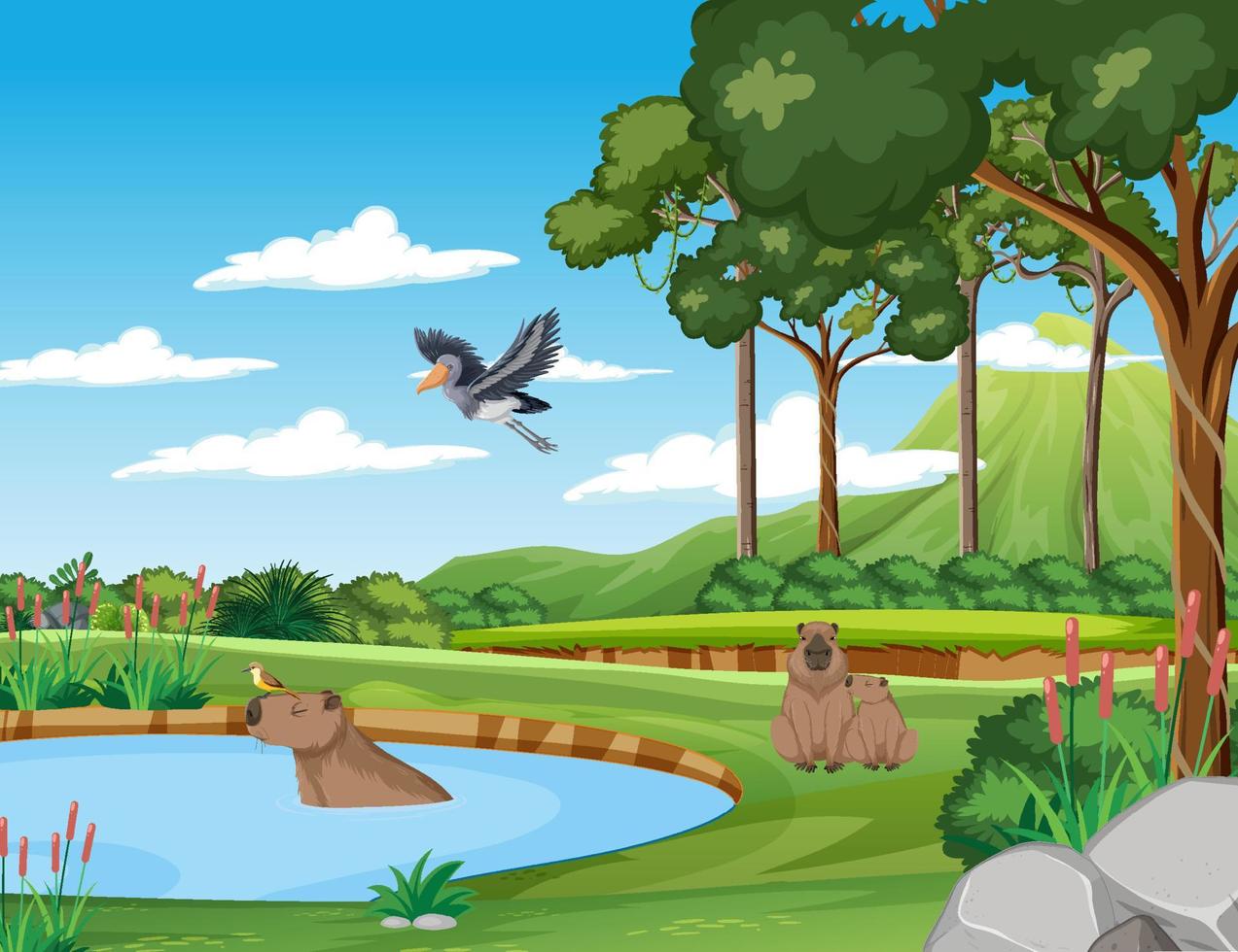 Scene with wild animals in the forest vector