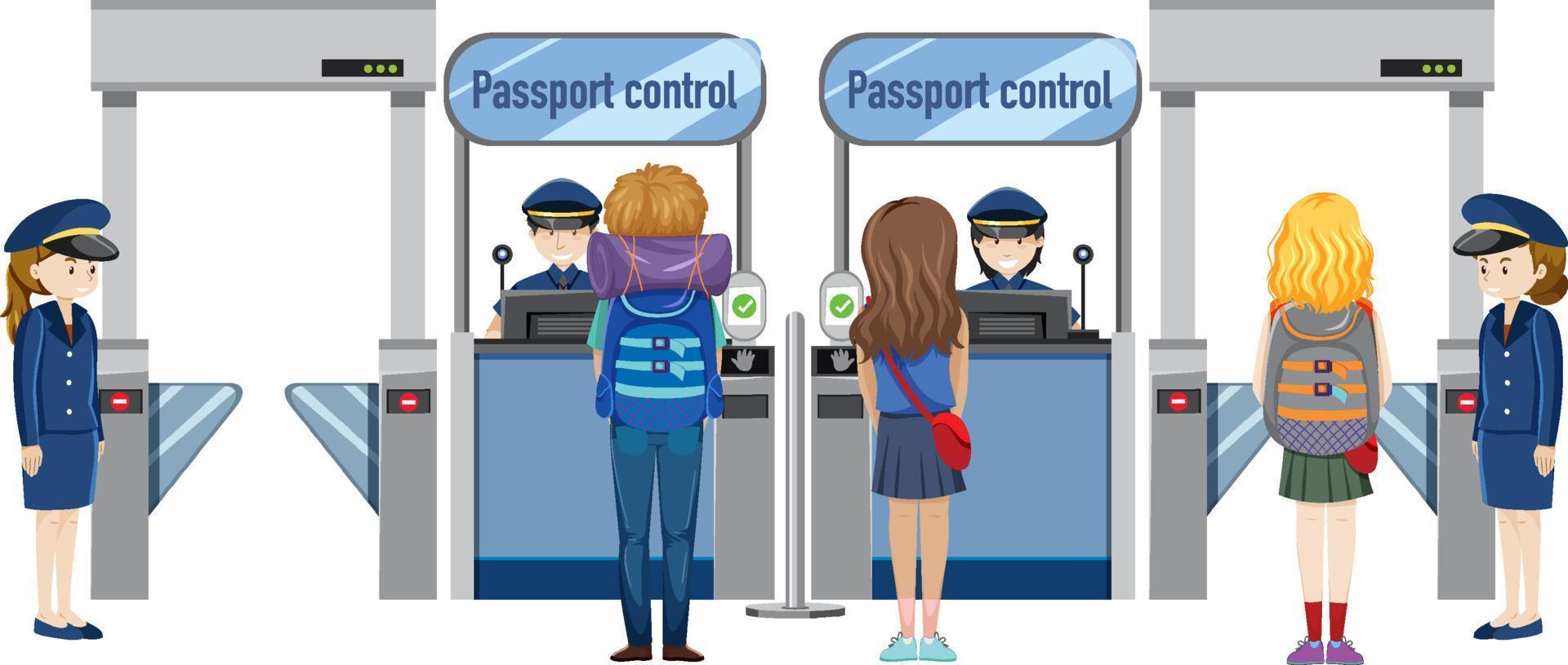 pasajeros caminando por el control de pasaportes vector