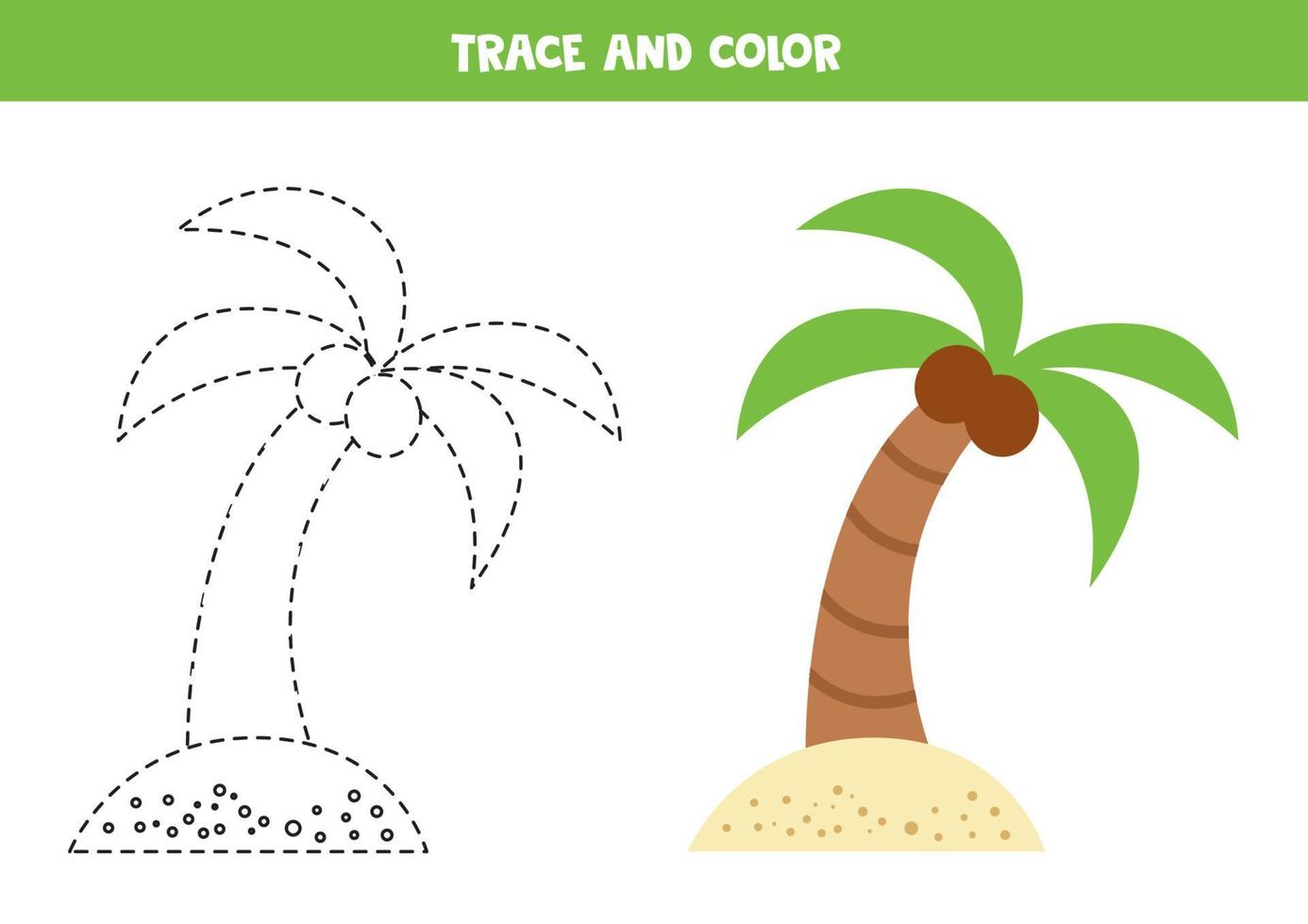 Trace and color cute palm. Worksheet for children. vector