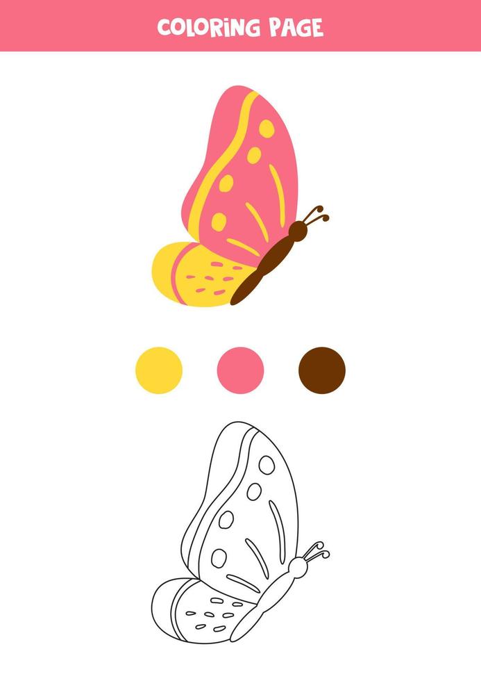 Color cute cartoon butterfly. Worksheet for kids. vector