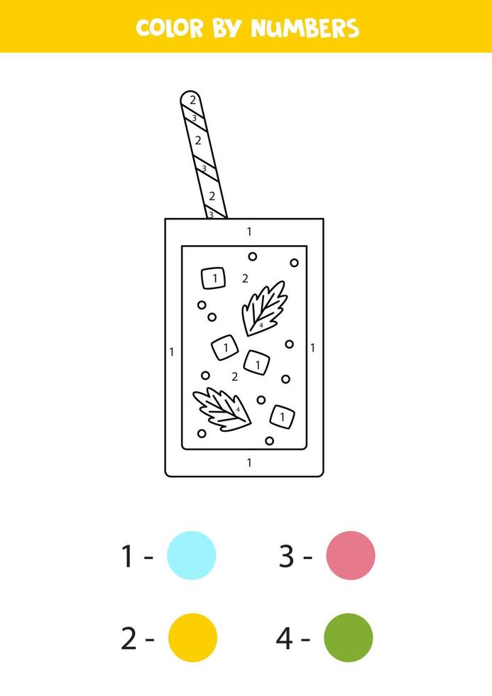 Color cartoon cocktail by numbers. Worksheet for kids. vector
