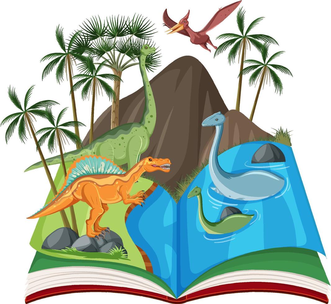 Scene with many dinosaurs in the river vector