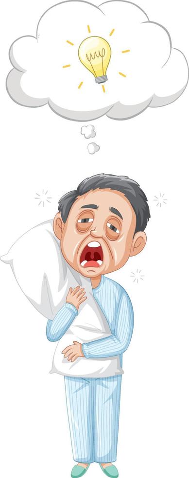 An old man in blue pajamas thinking on white background vector