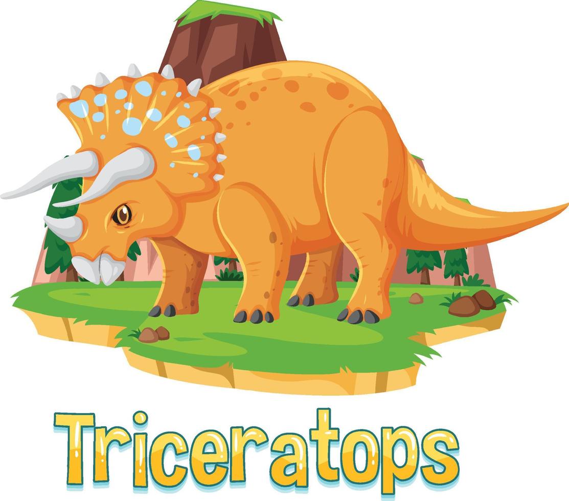 wordcard de dinosaurio para triceratops vector