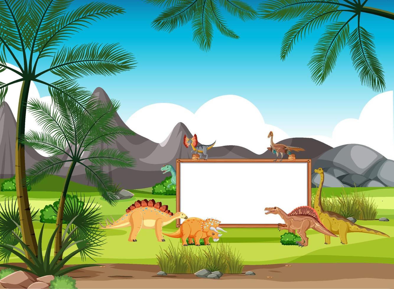 dinosaurio en la escena del bosque prehistórico vector