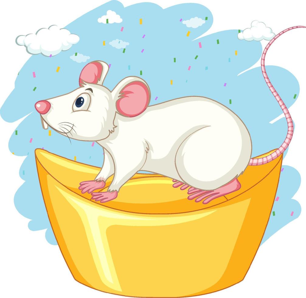White rat sitting on gold vector