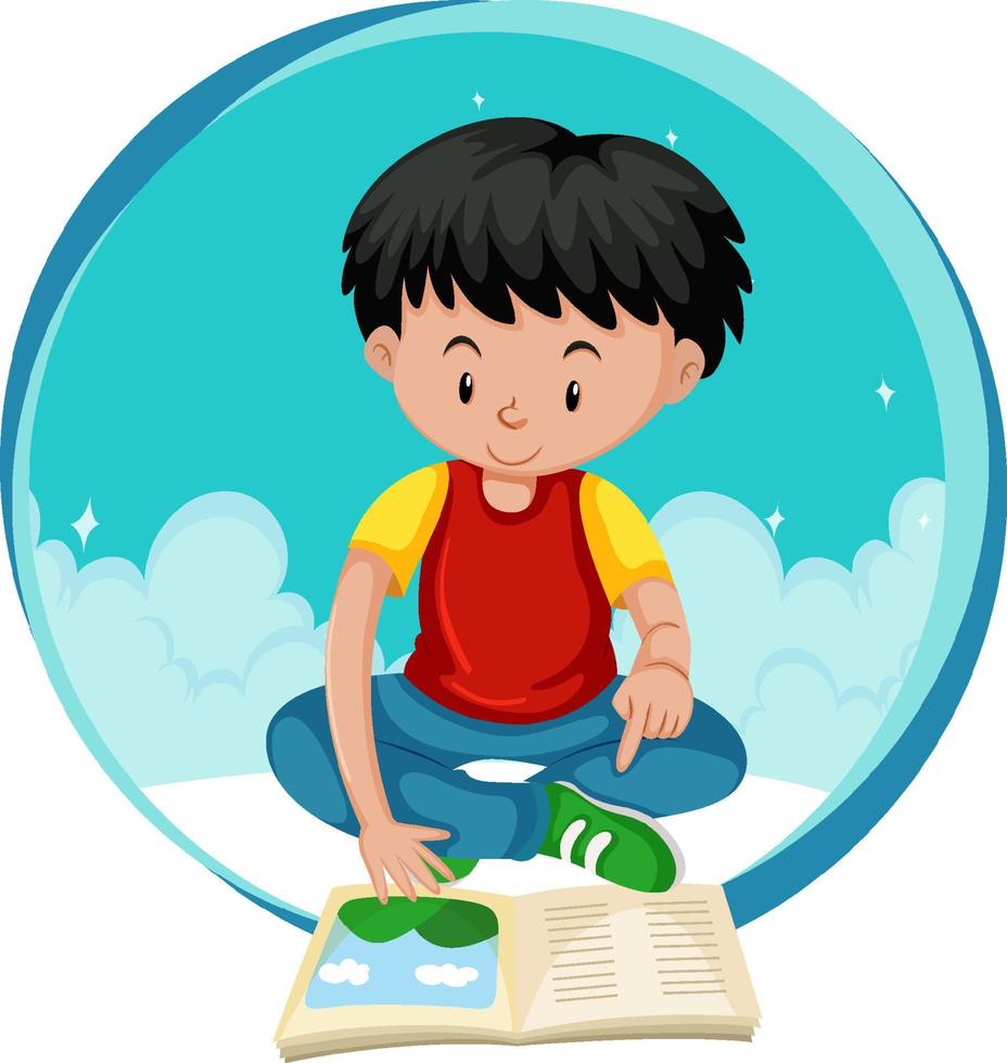 Little boy reading a book on white background vector