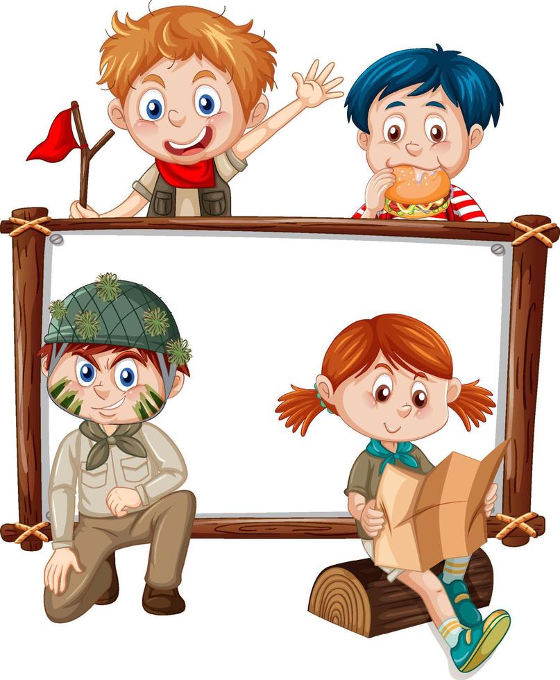 Board template with kids in safari outfit vector