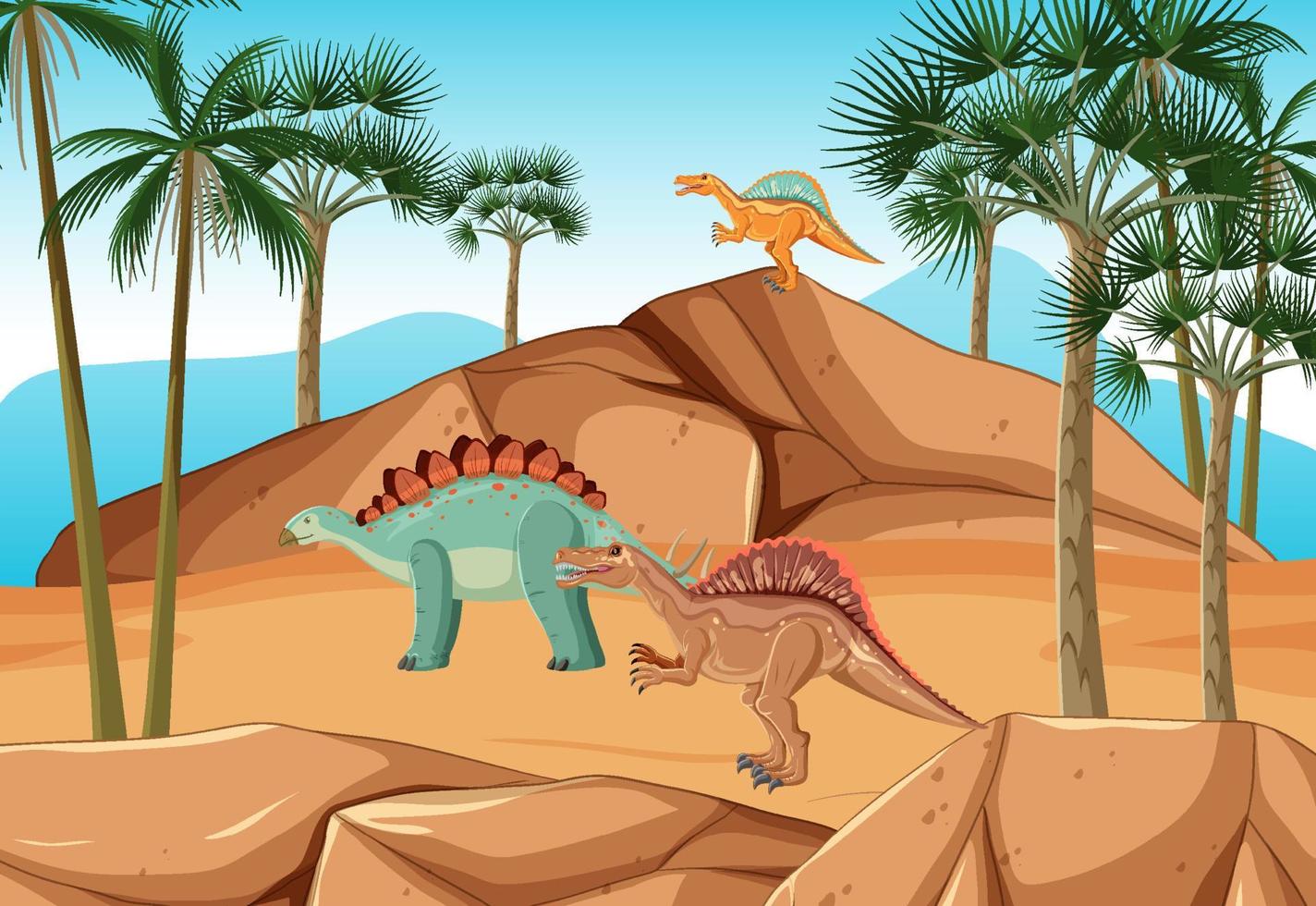 escena con dinosaurios en el suelo vector