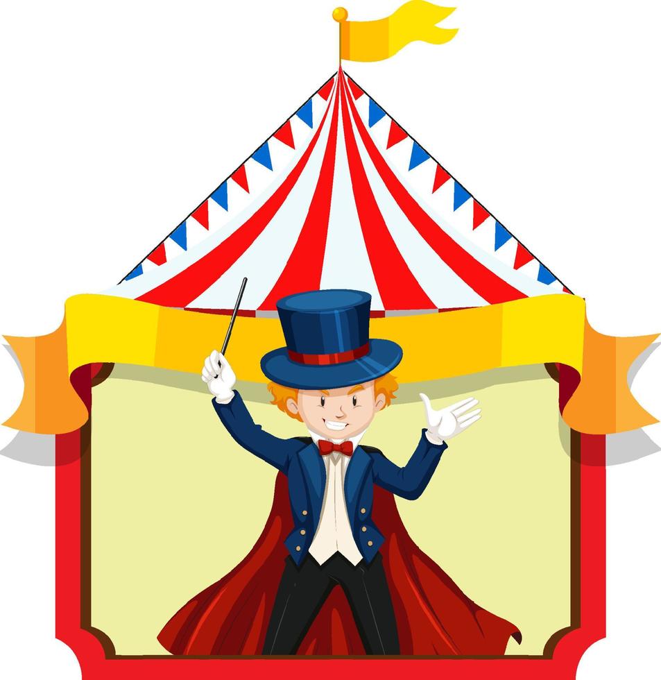 Magician with wand on circus tent banner vector