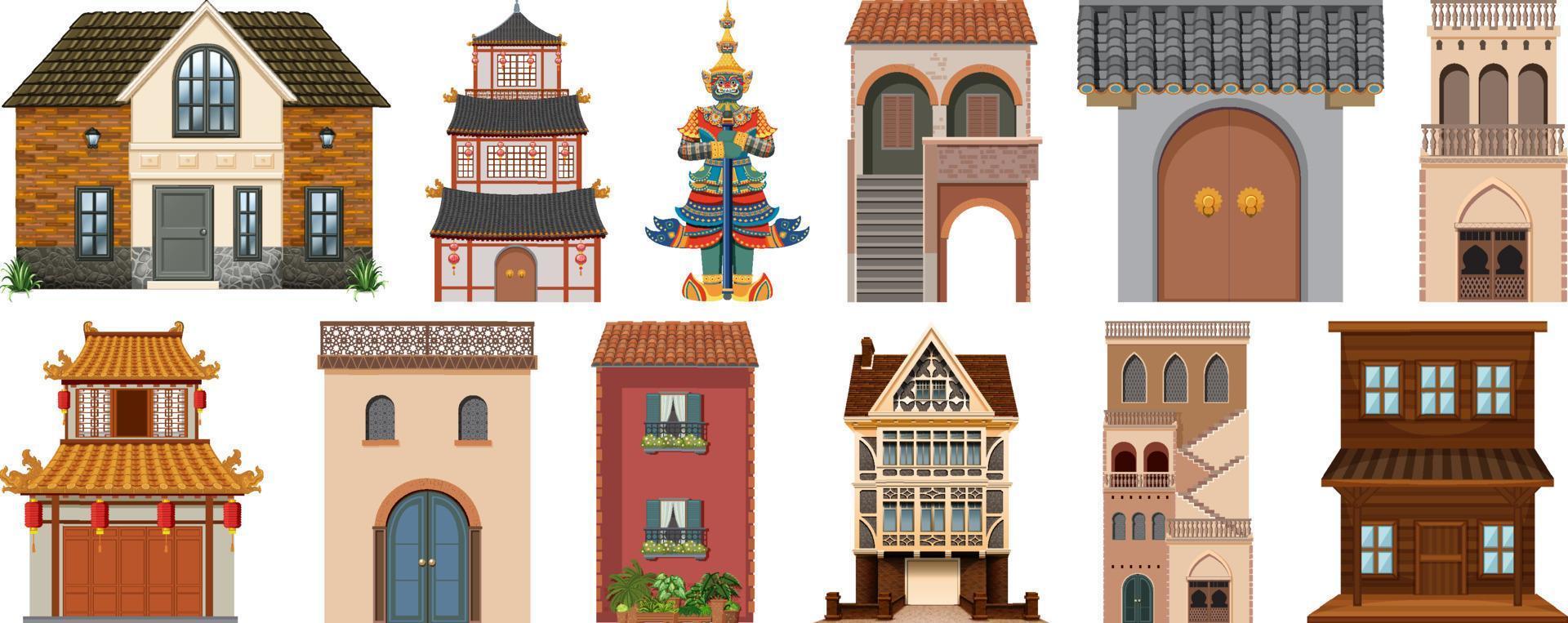 Different design of buildings on white background vector