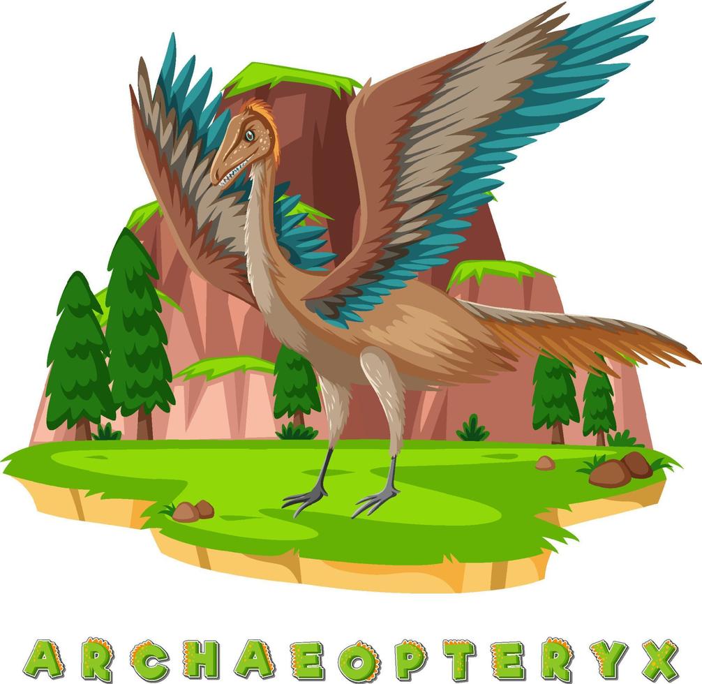 wordcard de dinosaurio para archaeopteryx vector