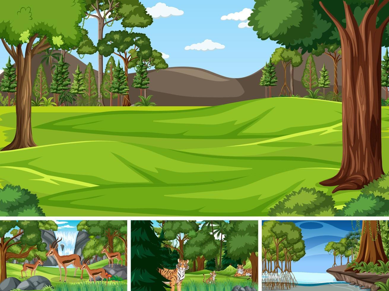 Four scenes with green fields vector