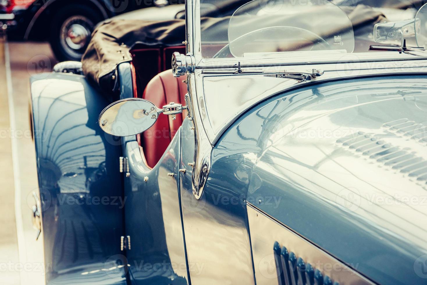 part retro car close-up. Beautiful style transport exhibition photo