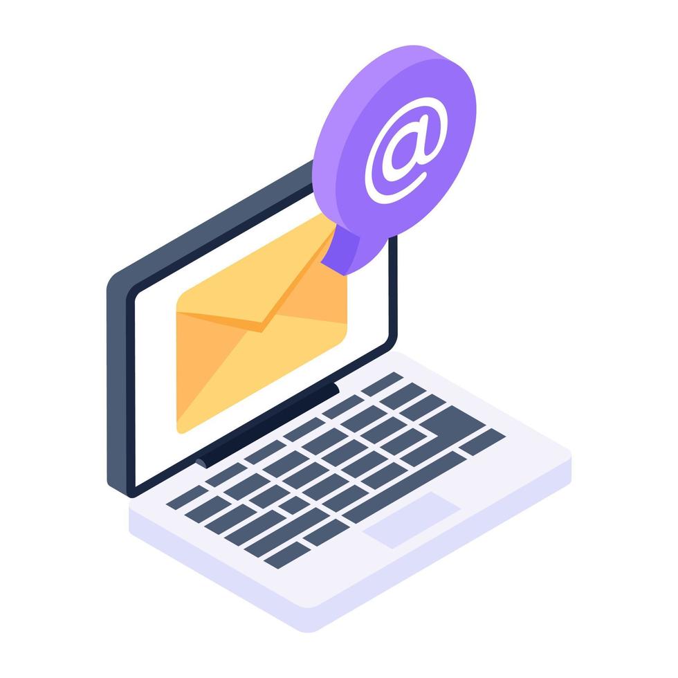Mail inside laptop denoting concept in isometric icon vector