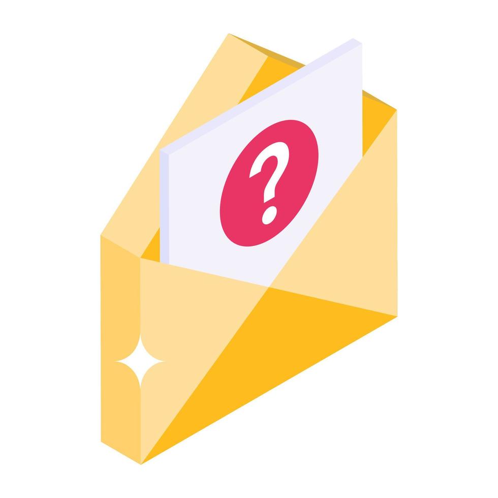 Isometric icon of inquiry mail, question mark over a letter vector